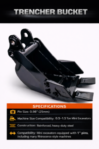 Excavator TRENCHER Bucket 25mm pins