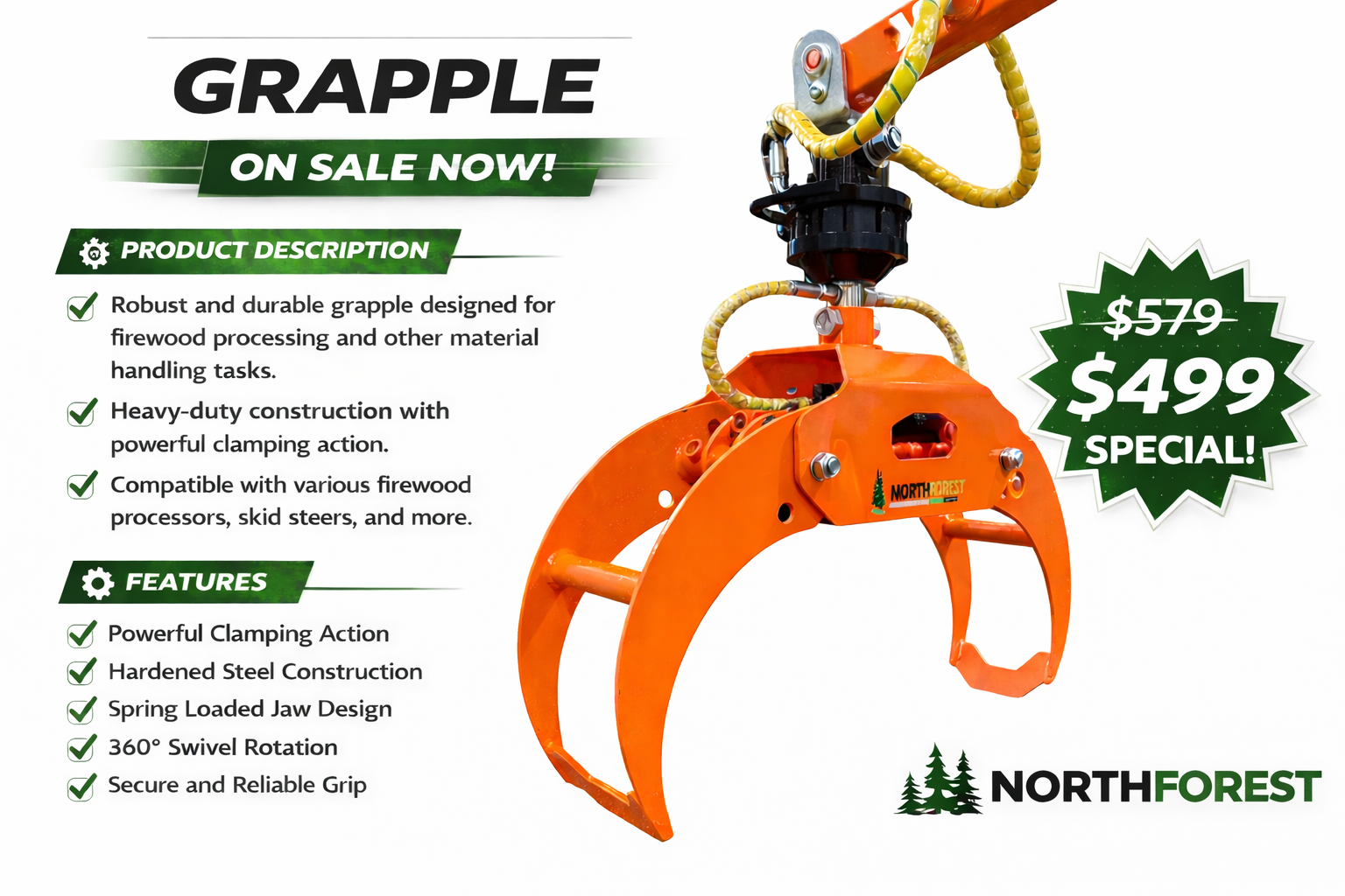 LOG GRAPPLE grappin a billot North forest Power equipement